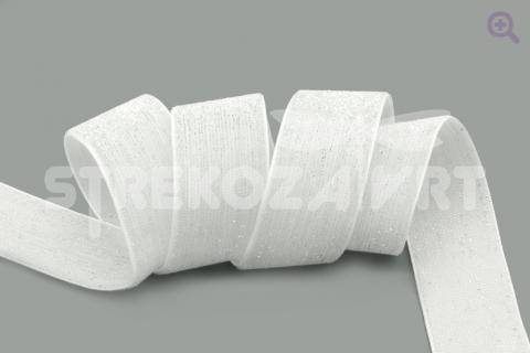 Лента бархатная с люрексом 25мм, цвет: белый/серебро