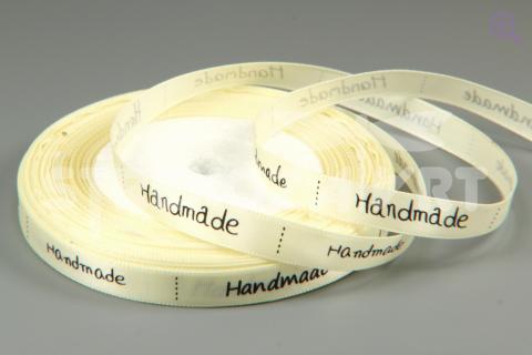 Лента атласная HAND MADE 10мм (1м), цвет: светло-жёлтый