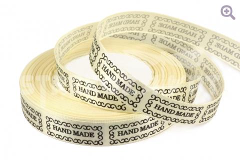 Лента атласная HAND MADE 15мм (1м), цвет: молочный