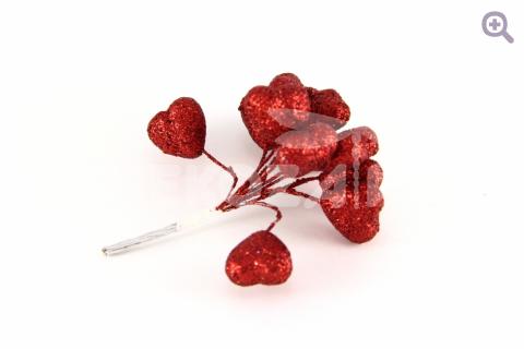 Сердце на проволоке d-2.5см, h-8.5см,(12шт в букете) цвет: красный