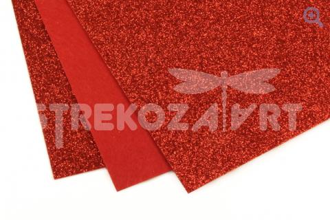 Фетр 20*30, глиттерный, толщина 1мм, цвет: красный