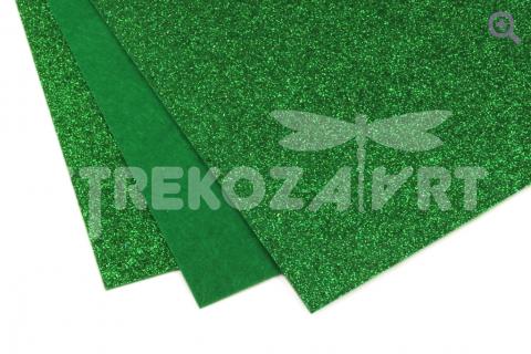 Фетр 20*30, глиттерный, толщина 1мм, цвет: зеленый