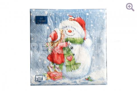 Салфетка для декупажа 33*33см "Девочка и снеговик"