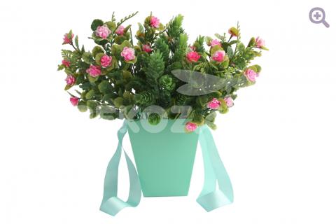 Коробка для цветов (+репсовая лента 2шт), 15*13*13см, цвет: мятный